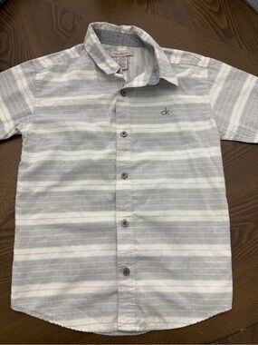 Calvin Klein Jeans Light Gray, White & Pale Green Striped Short-Sleeve Shirt